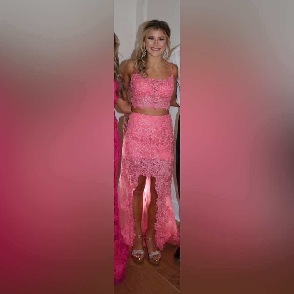 Sherri Hill Vibrant Pink Lace Prom Dress